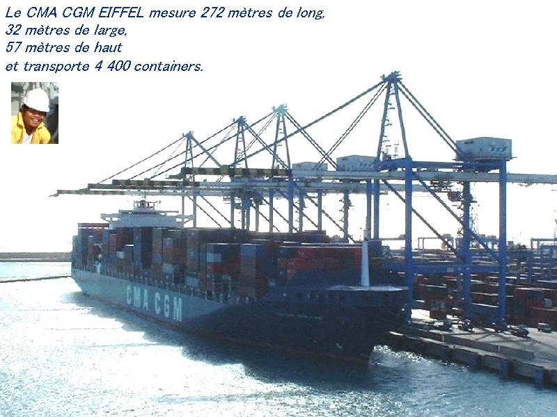 Le CMA CGM EIFFEL mesure 272 mètres de long, 32 mètres de large, 57