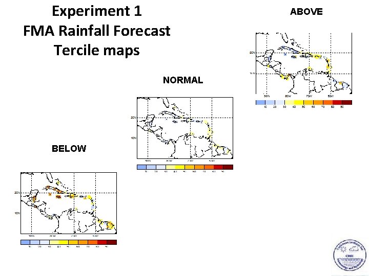 Experiment 1 FMA Rainfall Forecast Tercile maps NORMAL BELOW ABOVE 