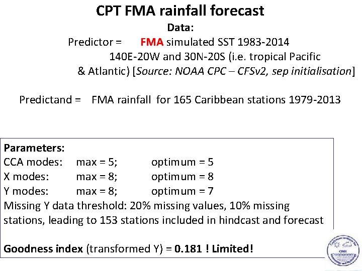 CPT FMA rainfall forecast Data: Predictor = FMA simulated SST 1983 -2014 140 E-20