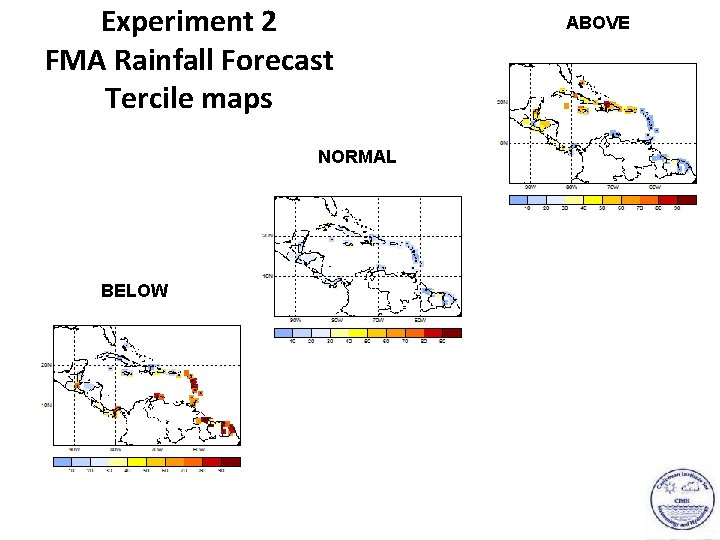 Experiment 2 FMA Rainfall Forecast Tercile maps NORMAL BELOW ABOVE 