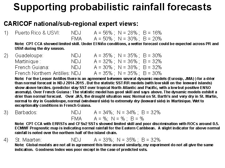 Supporting probabilistic rainfall forecasts CARICOF national/sub-regional expert views: 1) Puerto Rico & USVI: NDJ
