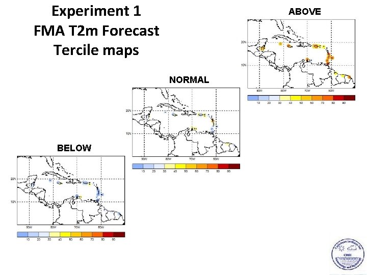 Experiment 1 FMA T 2 m Forecast Tercile maps ABOVE NORMAL BELOW 