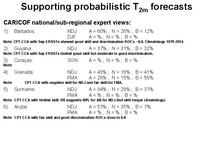 Supporting probabilistic T 2 m forecasts CARICOF national/sub-regional expert views: 1) Barbados: NDJ DJF