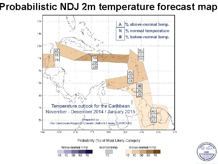 Probabilistic NDJ 2 m temperature forecast map D D A R T F 