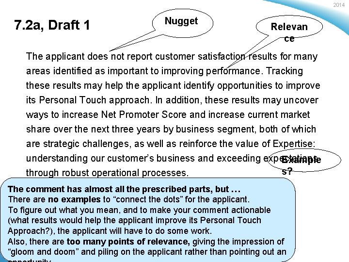 2014 7. 2 a, Draft 1 Nugget Relevan ce The applicant does not report