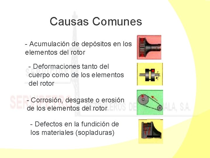 Causas Comunes - Acumulación de depósitos en los elementos del rotor - Deformaciones tanto