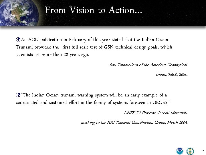 From Vision to Action… üAn AGU publication in February of this year stated that