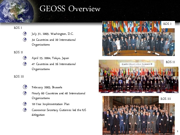 GEOSS Overview EOS I ü ü EOS II ü ü July 31, 2003, Washington,