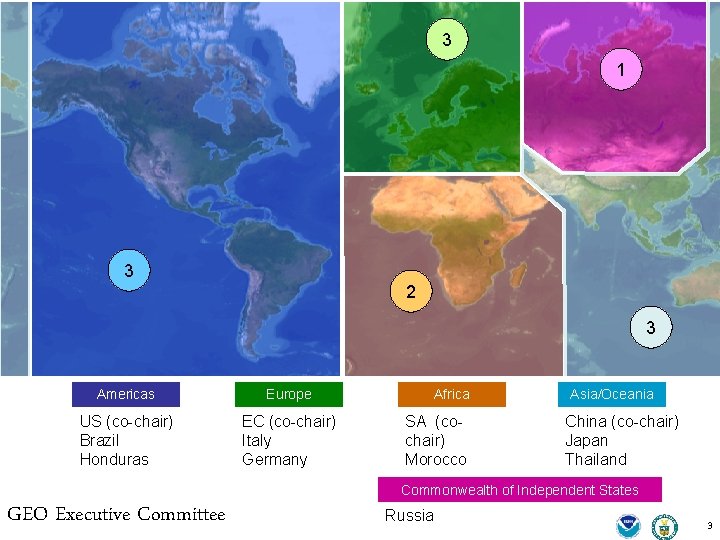 3 1 3 2 3 Americas Europe US (co-chair) Brazil Honduras EC (co-chair) Italy