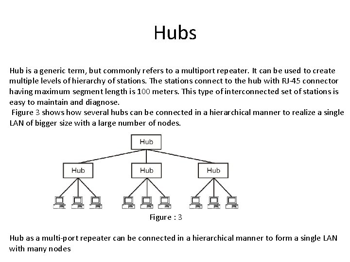 Hubs Hub is a generic term, but commonly refers to a multiport repeater. It