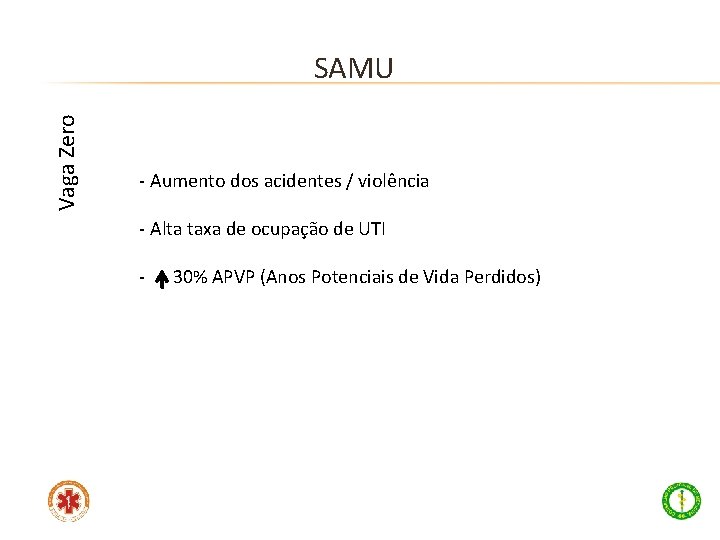 Vaga Zero SAMU - Aumento dos acidentes / violência - Alta taxa de ocupação