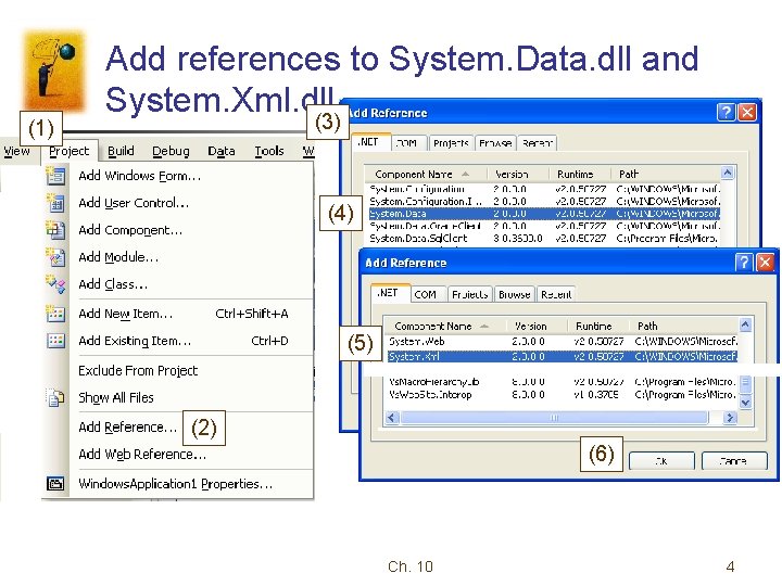 (1) Add references to System. Data. dll and System. Xml. dll. (3) (4) (5)