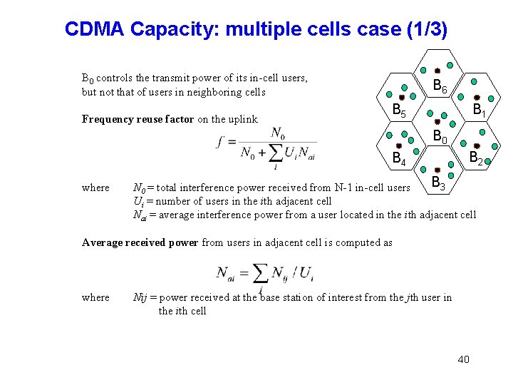 CDMA Capacity: multiple cells case (1/3) B 0 controls the transmit power of its