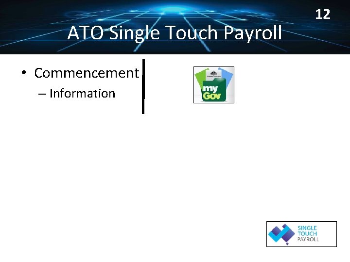 ATO Single Touch Payroll • Commencement – Information 12 