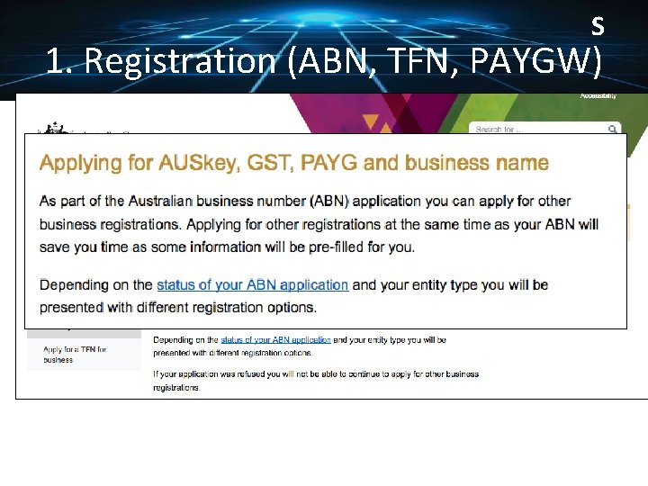 S 1. Registration (ABN, TFN, PAYGW) 