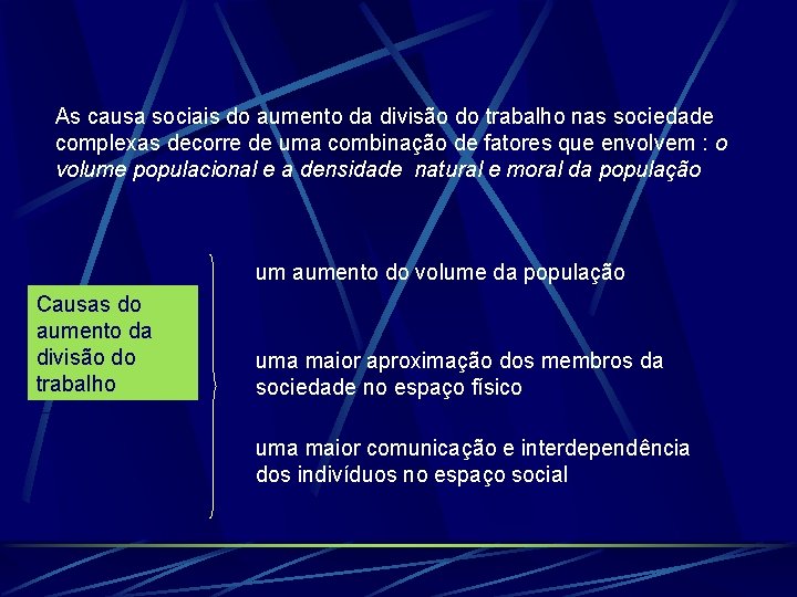 As causa sociais do aumento da divisão do trabalho nas sociedade complexas decorre de