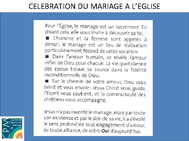 CELEBRATION DU MARIAGE A L’EGLISE 