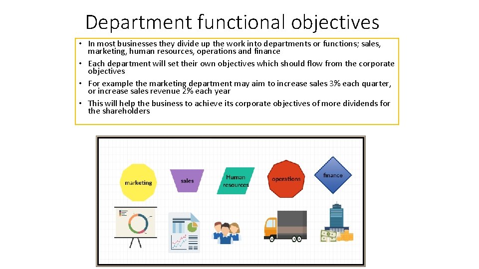 Department functional objectives • In most businesses they divide up the work into departments