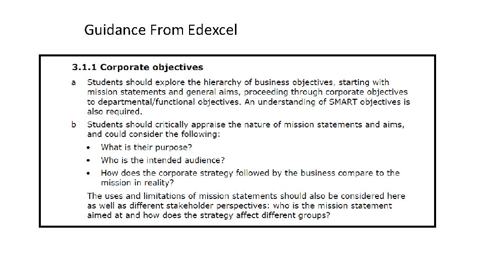 Guidance From Edexcel 