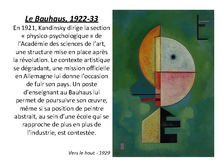 Le Bauhaus, 1922 -33 En 1921, Kandinsky dirige la section « physico-psychologique » de