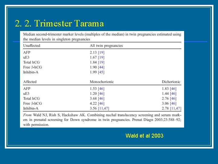 2. 2. Trimester Tarama Wald et al 2003 