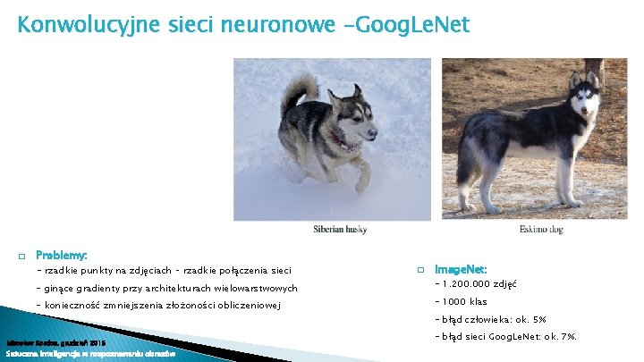 Konwolucyjne sieci neuronowe -Goog. Le. Net � Problemy: - rzadkie punkty na zdjęciach –