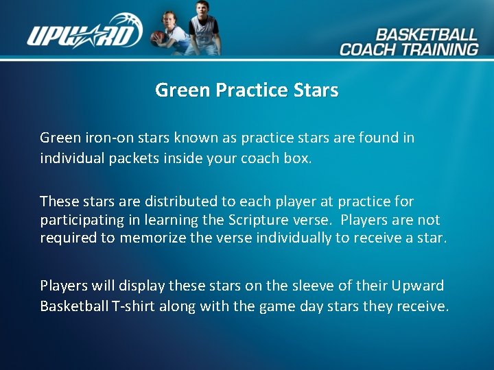 Green Practice Stars Green iron-on stars known as practice stars are found in individual
