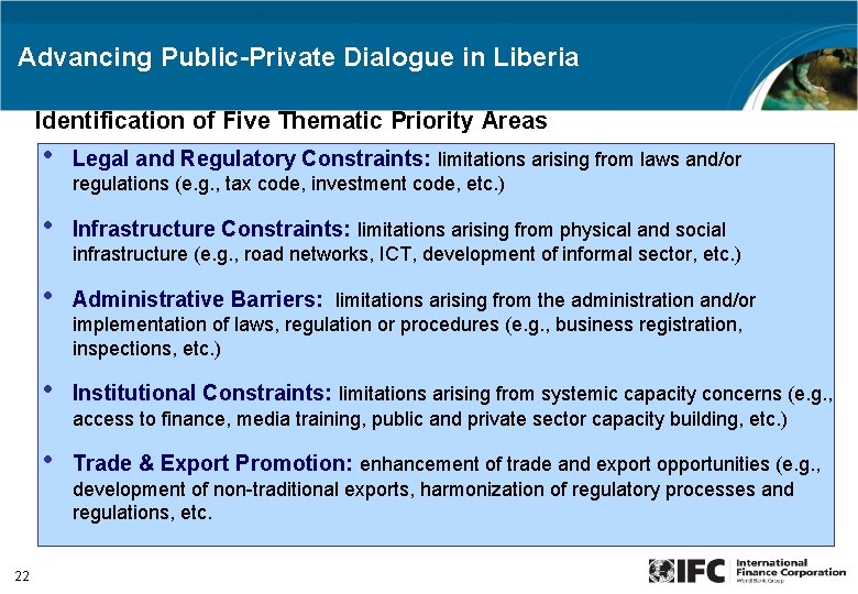 Advancing Public-Private Dialogue in Liberia Identification of Five Thematic Priority Areas 22 • Legal