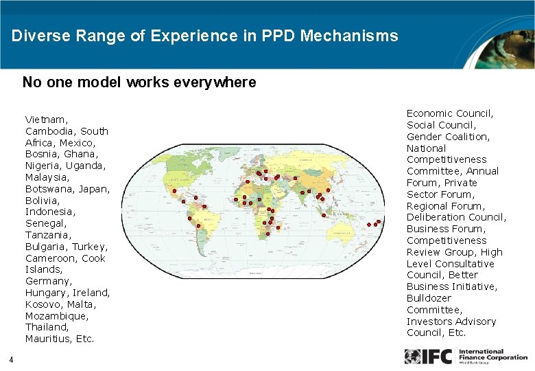 Diverse Range of Experience in PPD Mechanisms No one model works everywhere Vietnam, Cambodia,