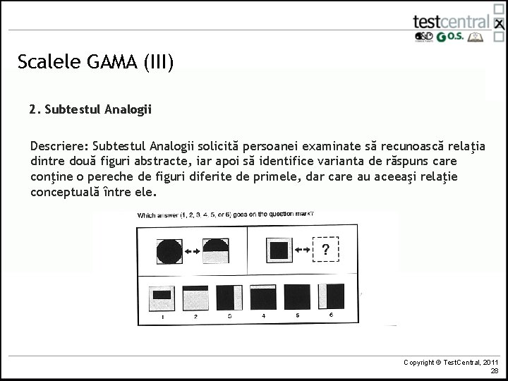 Scalele GAMA (III) 2. Subtestul Analogii Descriere: Subtestul Analogii solicită persoanei examinate să recunoască Scalele GAMA (III) 2. Subtestul Analogii Descriere: Subtestul Analogii solicită persoanei examinate să recunoască