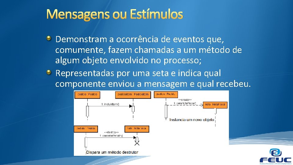 Mensagens ou Estímulos Demonstram a ocorrência de eventos que, comumente, fazem chamadas a um