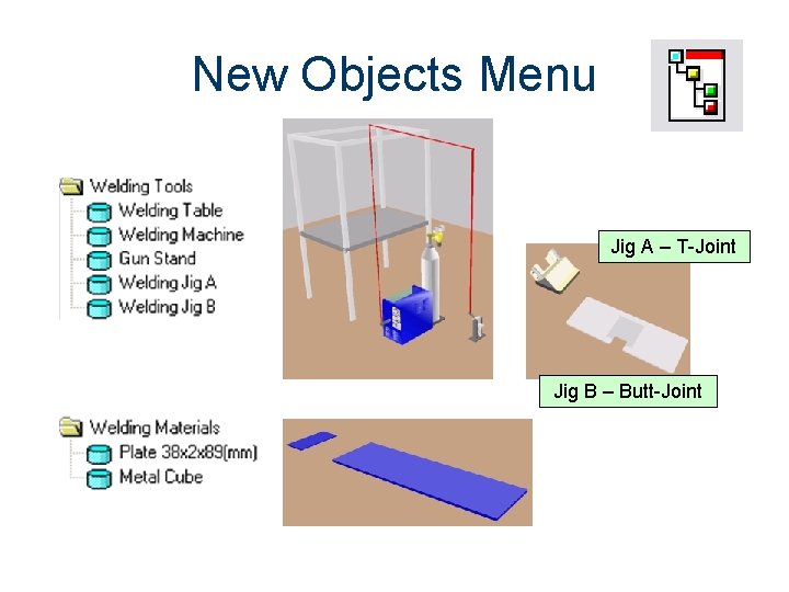 New Objects Menu Jig A – T-Joint Jig B – Butt-Joint 