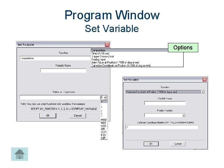 Program Window Set Variable Options 