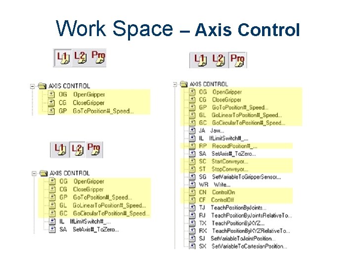 Work Space – Axis Control 