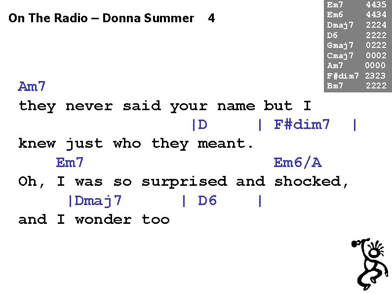 On The Radio – Donna Summer 4 Em 7 Em 6 Dmaj 7 D