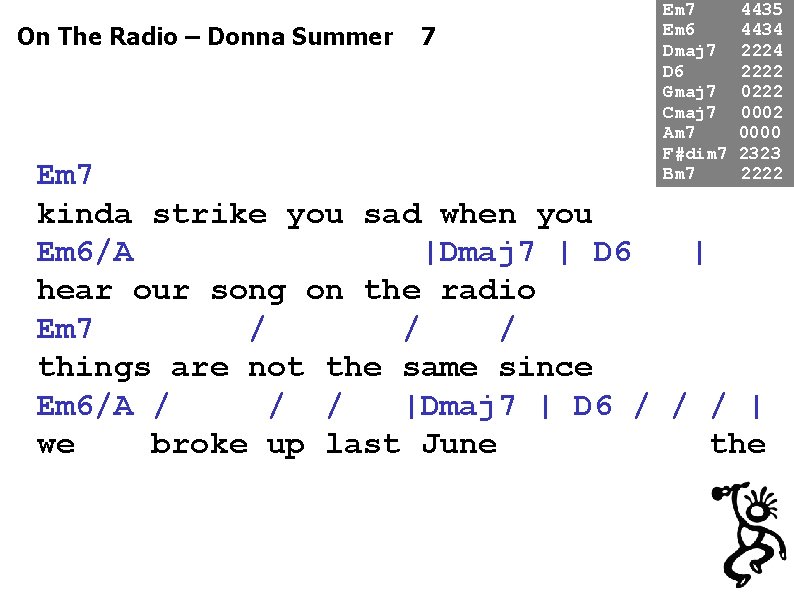 On The Radio – Donna Summer 7 Em 6 Dmaj 7 D 6 Gmaj