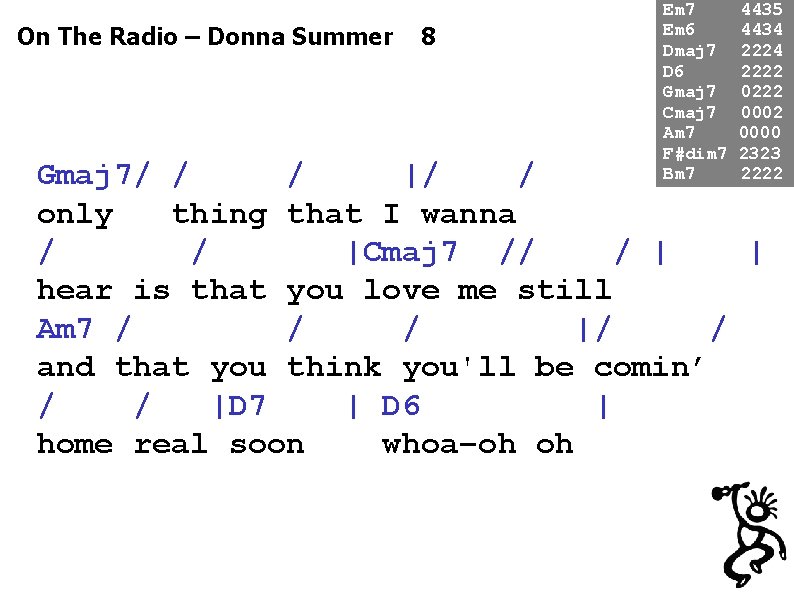 On The Radio – Donna Summer 8 Em 7 Em 6 Dmaj 7 D