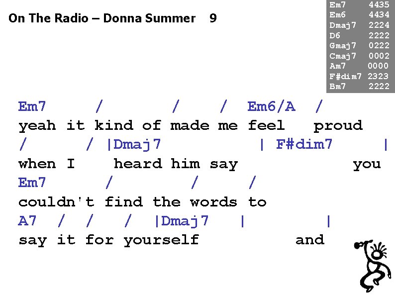 On The Radio – Donna Summer 9 Em 7 Em 6 Dmaj 7 D
