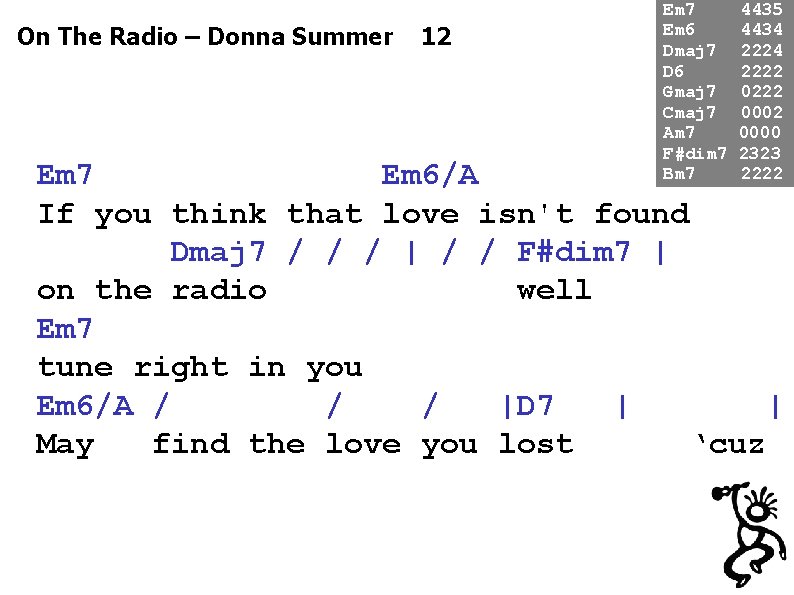 On The Radio – Donna Summer 12 Em 7 Em 6 Dmaj 7 D