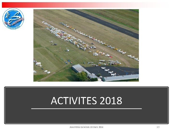 ACTIVITES 2018 Aérodrome d’Amboise-Dierre 37150 DIERRE Assemblée Générale 10 mars 2019 13 