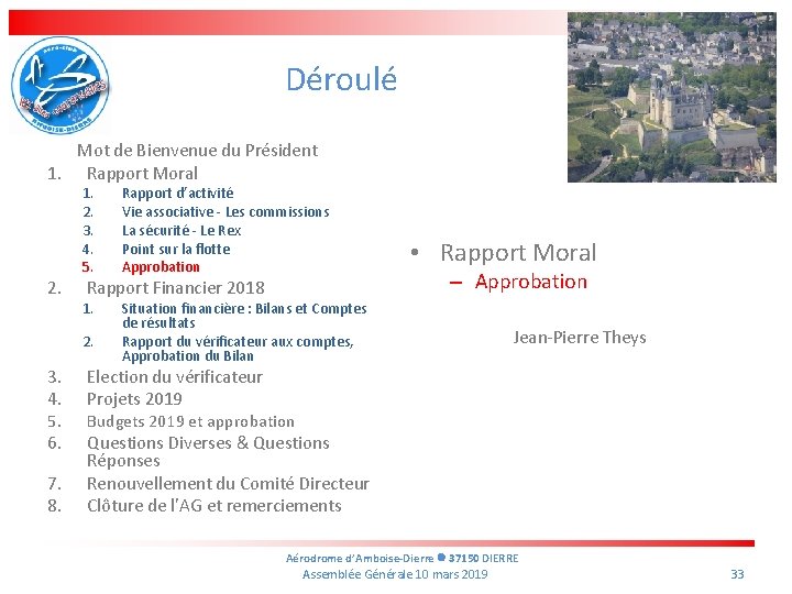 Déroulé Mot de Bienvenue du Président 1. Rapport Moral 2. 1. 2. 3. 4.