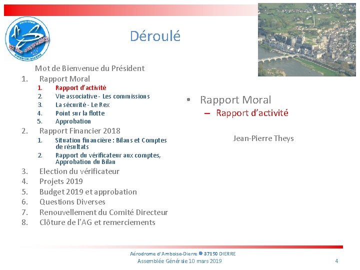 Déroulé Mot de Bienvenue du Président 1. Rapport Moral 2. 1. 2. 3. 4.