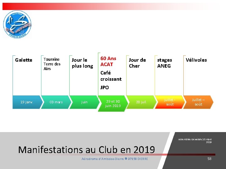 Galette 19 janv. Touraine Terre des Airs 03 mars Jour le plus long juin