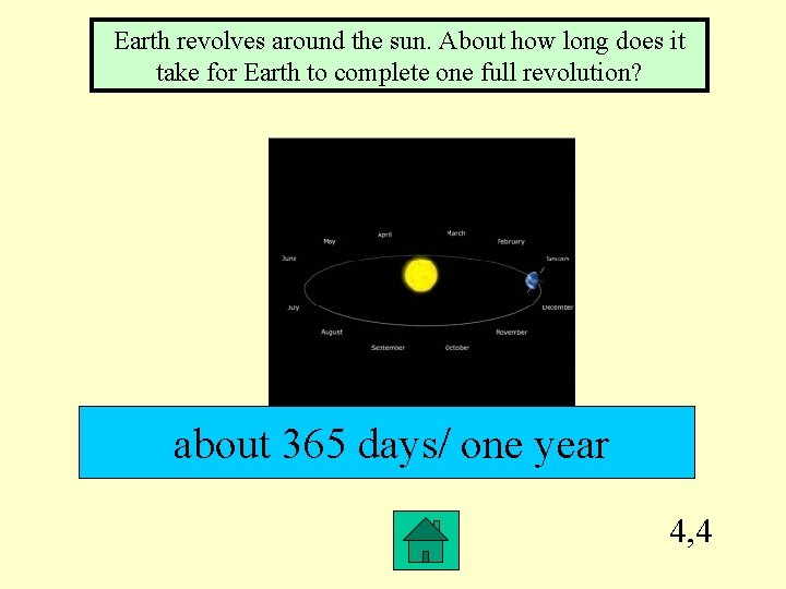 Earth revolves around the sun. About how long does it take for Earth to