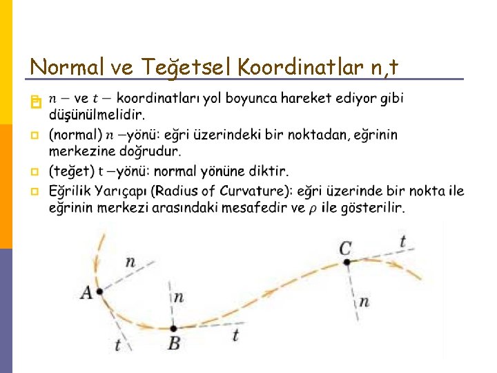 Normal ve Teğetsel Koordinatlar n, t p 