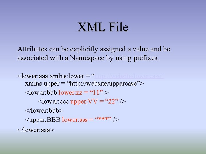 XML File Attributes can be explicitly assigned a value and be associated with a