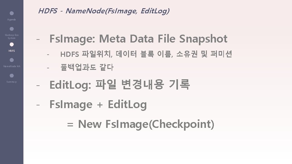 HDFS - Name. Node(Fs. Image, Edit. Log) Agenda Hadoop Eco System HDFS Name. Node