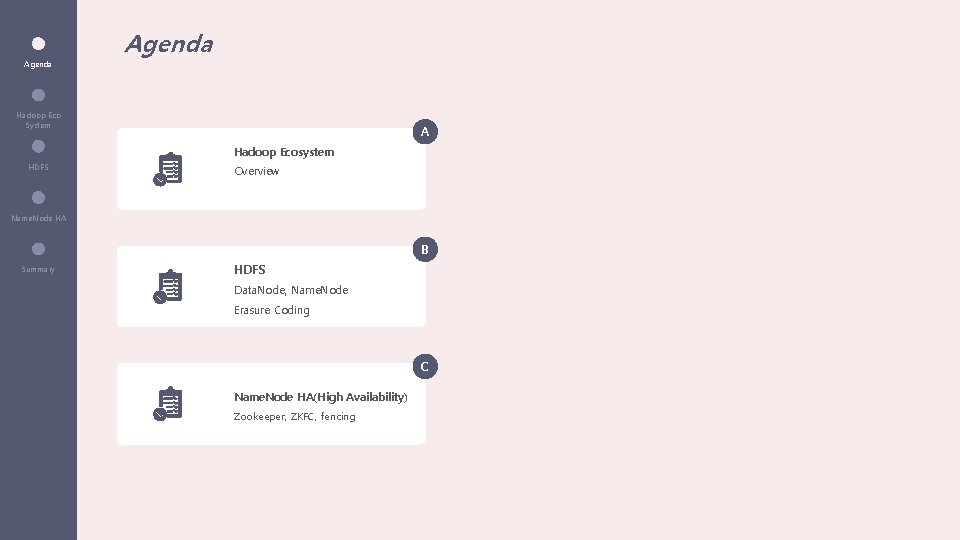 Agenda Hadoop Eco System A Hadoop Ecosystem HDFS Overview Name. Node HA B Summary