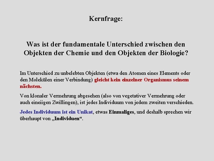 Kernfrage: Was ist der fundamentale Unterschied zwischen den Objekten der Chemie und den Objekten