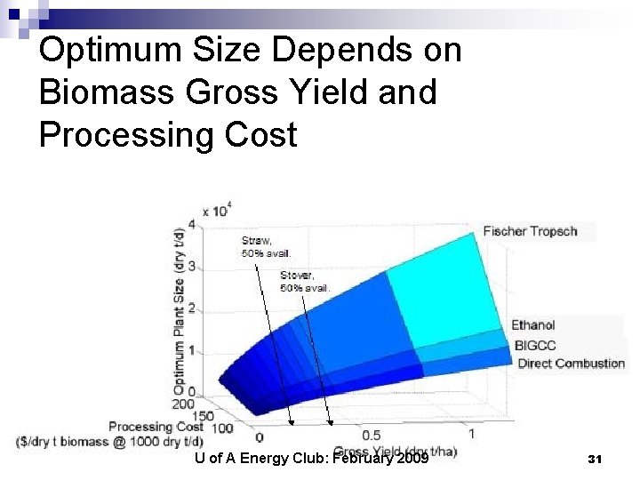 Optimum Size Depends on Biomass Gross Yield and Processing Cost U of A Energy